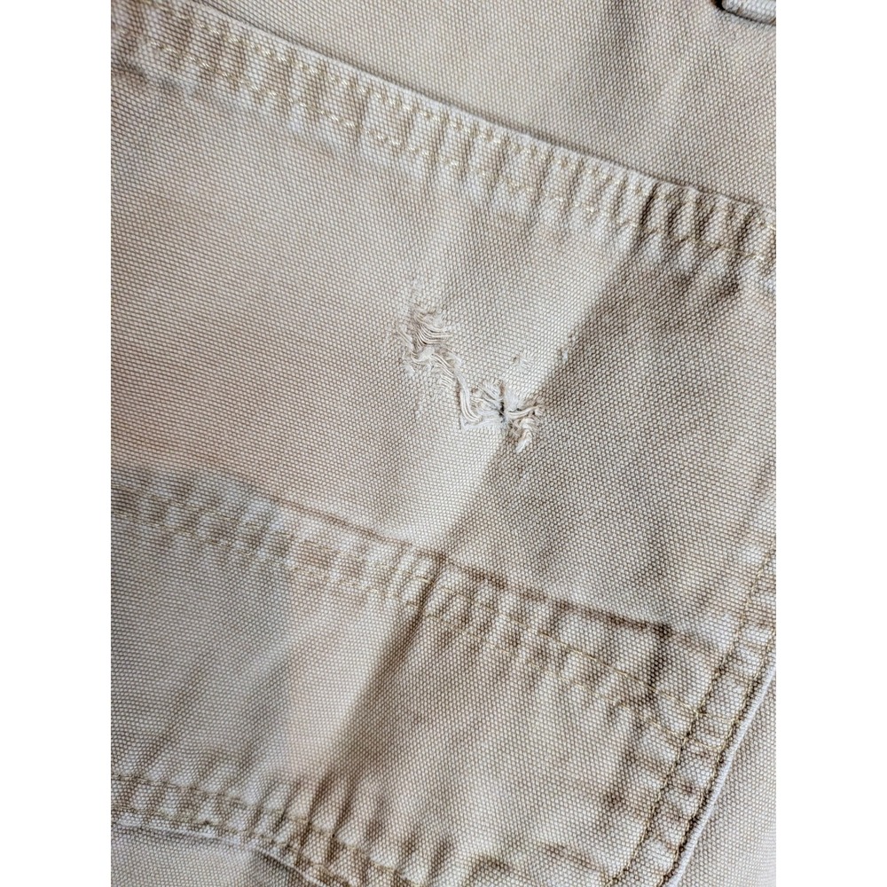 Men's Carhartt Pants 44 x 32 Relaxed Fit Khaki Canvas Work Jeans B299 Destructed - Picture 5 of 11